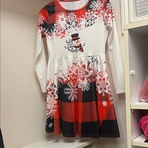 Charming Snowman Kids Dress in Red and Black